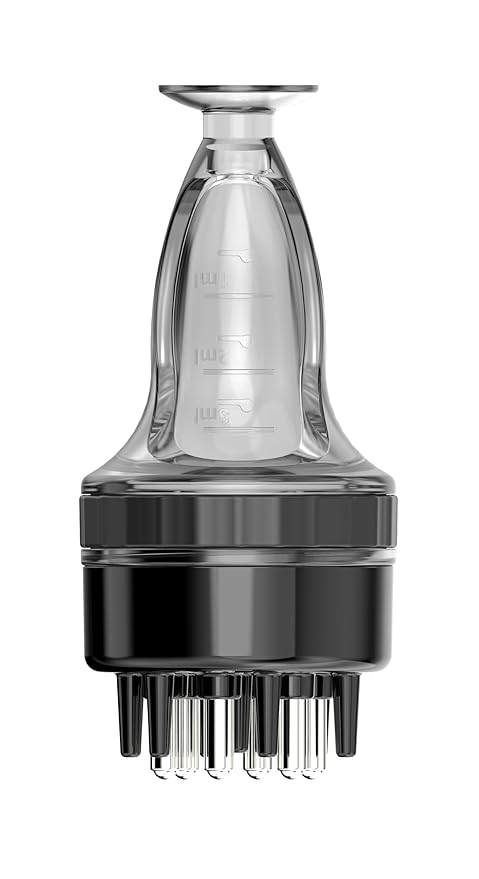 Scalp and Hair Growth Massager Comb with Applicator Bottle for Essential Oils, Serums, and Follicle Care Treatment (Black)