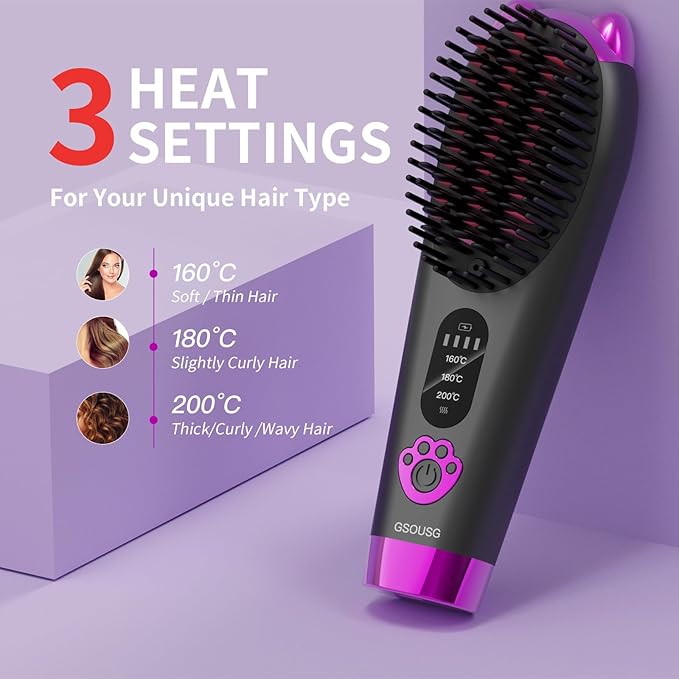 Cordless Hair Straightener,Portable Hair Straightening Brush for Travel, Mini Hot Straightening Comb for Women,Anti-Scald, LED Display & Fast Heating