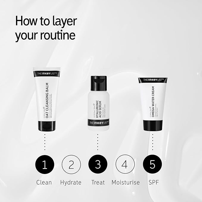 The INKEY List Starter Set, Oat Cleansing Balm, Hyaluronic Acid Serum & Omega Water Cream, Nourishing Skincare Set, Gentle Cleanser, Suitable For All Skin Types