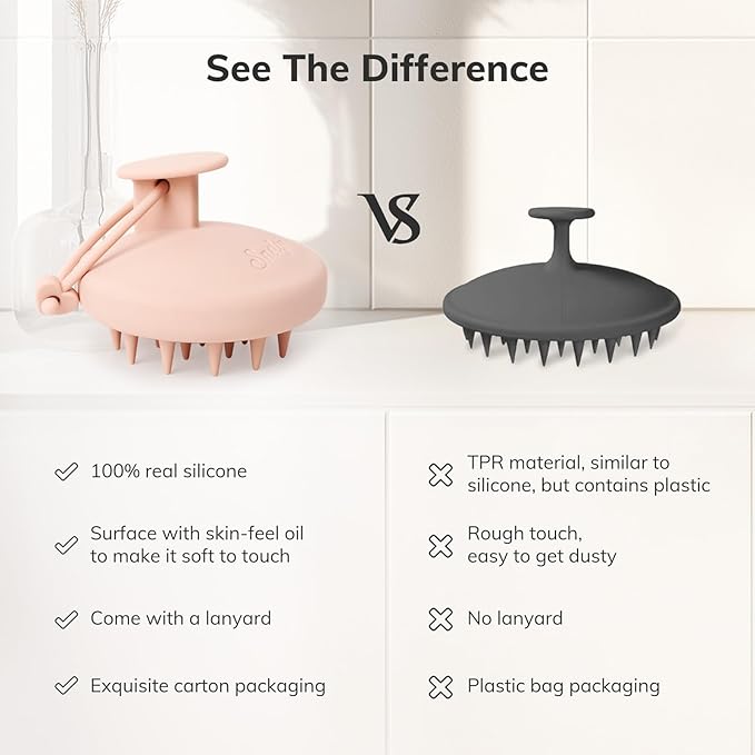 Sndyi Silicone Scalp Massager Shampoo Brush, Hair Scrubber with Soft Silicone Bristles, Scalp Scrubber/Exfoliator for Dandruff Removal, Wet Dry Scalp Brush for Hair Growth & Scalp Care, Pink