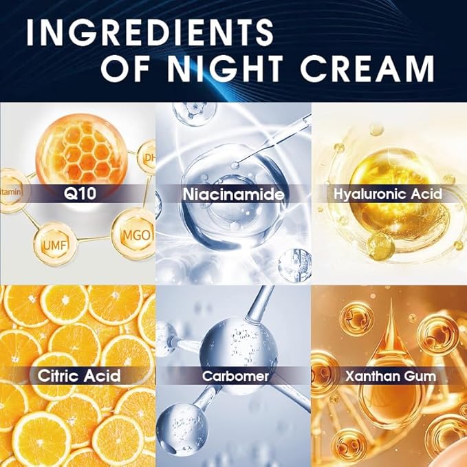 Renewing Coenzyme Q10 Night Cream – Intense Hydration & Anti-Aging Formula for Sensitive Skin, Non-Greasy Overnight Repair with Hyaluronic Acid 1.7 Fl Oz