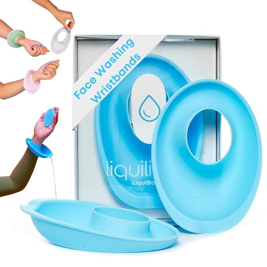 LiquiBands Face Washing Wristbands – No More Wet Sleeves - Silicone Spa Bands to Catch Water Drips – Travel Accessory, Esthetician Essential, & Teen Gift for Skincare Routine (Sky Blue, 1 Pair)