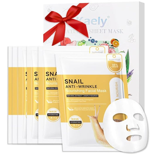 Snail Face Masks Skincare,Facial Mask Skin Care Korean,Nourish,Deep Moisturizing,Atural Skin Care Spa Face Mask,Hydrating Smoothing Face Masks for Women Men,for All Skin Types 6 Pack