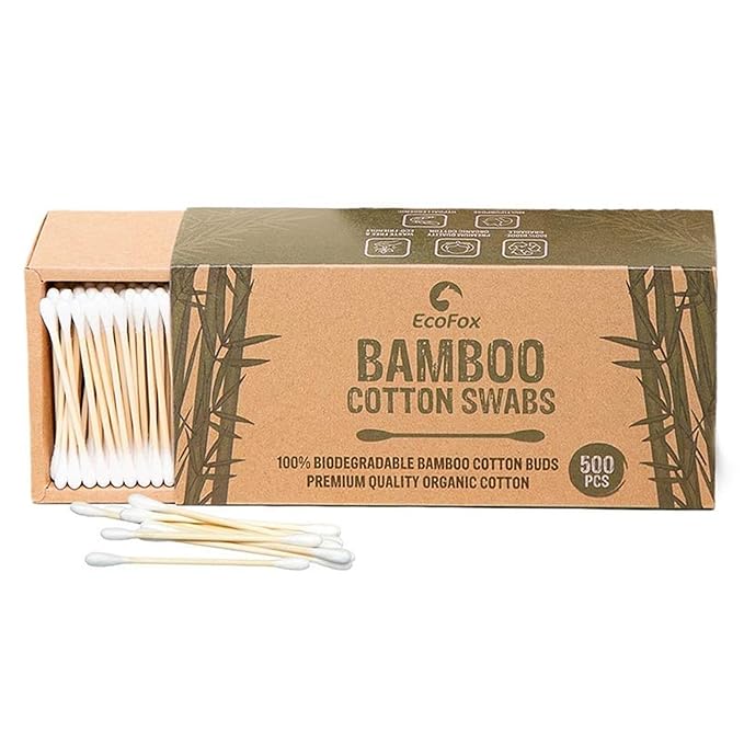 Bamboo Cotton Swabs 500 Count | Eco-Friendly & Pure Cotton Buds | Double Tipped Sticks | 100% Plant-Based & Natural | Perfect for Makeup & Nail Applications, Arts & Crafts, Removing Dust & Dirt…