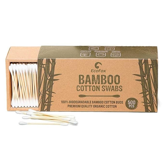Bamboo Cotton Swabs 500 Count | Eco-Friendly & Pure Cotton Buds | Double Tipped Sticks | 100% Plant-Based & Natural | Perfect for Makeup & Nail Applications, Arts & Crafts, Removing Dust & Dirt…