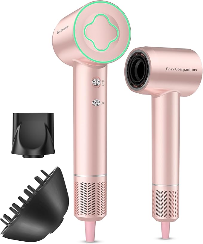 Hair Dryer - 150000 RPM High-Speed Brushless Motor Negative Ionic Blow Dryer for Fast Drying, Low Noise Thermo-Control Hair Dryer with Diffuser and Nozzle, Pink