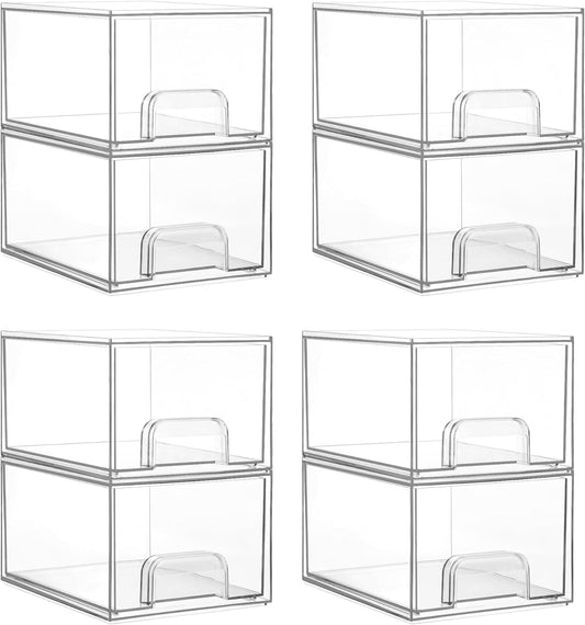 Vtopmart 8 Pack Clear Small Stackable Storage Drawers,Acrylic Bathroom Makeup Organizer,Plastic Storage Bins For Vanity, Undersink, Kitchen Cabinets, Pantry, Home Organization