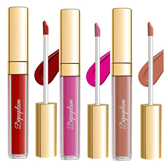 3Pc Matte Liquid Lipsticks for Women, Red Lipstick Nude Lisptick Pink Lipstick, Cruelty Free Long Lasting Lip Makeup (DM05+DM06+DM10)