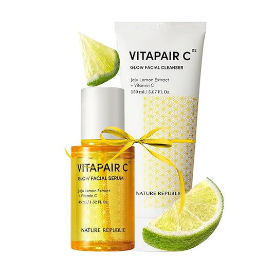Nature Republic Vitapair C Glow Cleanser Serum Set - Korean Vitamin Skincare, Cleaner Skin, Hydrating, Niacinamide, Lightweight
