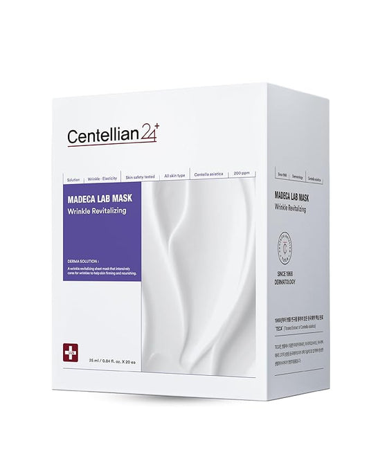 CENTELLIAN 24 Madeca Mask (Wrinkle Revitalizing, 20pc) - Face Mask Sheet for Skin Elasticity, Instant Lift with Centella Asiatica, TECA, Niacinamide, Retinal Korean Skin Care for Men Women
