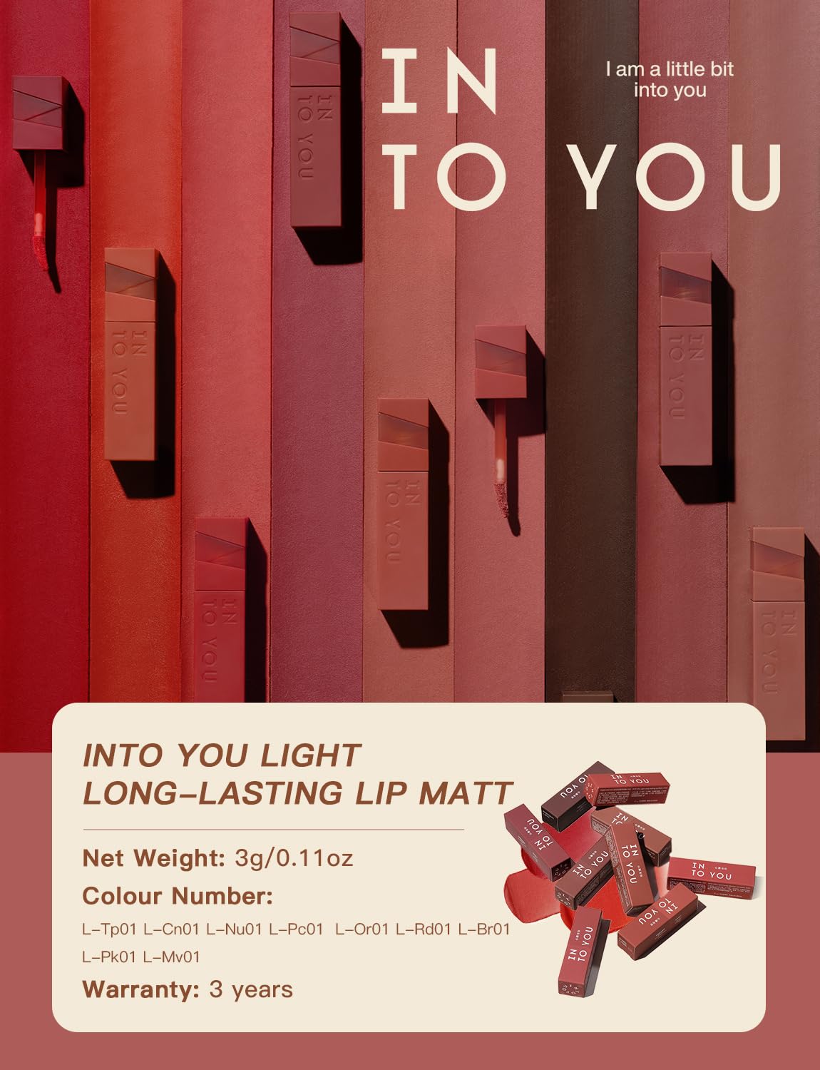 INTO YOU Matte Lipstick Velvet Lip Stain Lip Mud Long Lasting Waterproof Lip Stain Lip Gloss Makeup Moisturizing Lipstick for Women(L-Pc01)