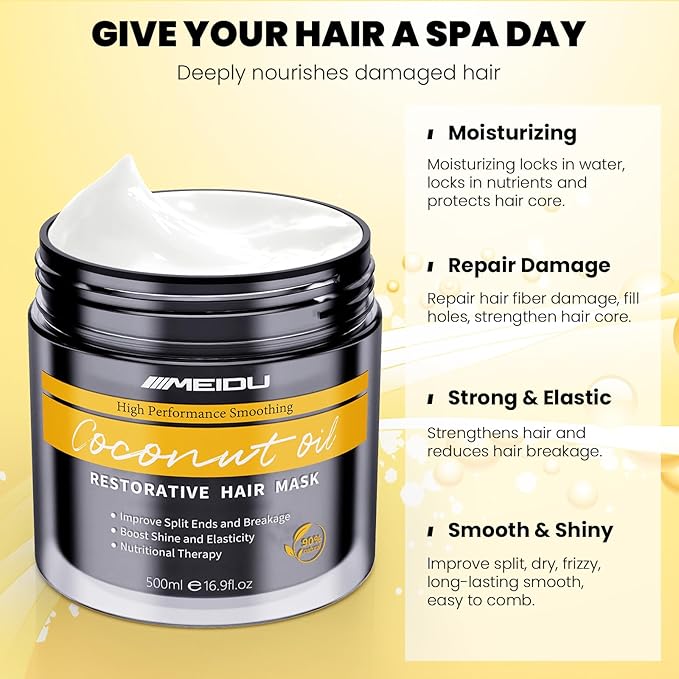 Meidu Keratin Hair Mask Treatment, Hair Mask for Dry Damaged Hair, Deep Repair Conditioning Hair Mask, Coconut Oil Hydrating Hair Mask for All Hair Types (16.9 Fl Oz)