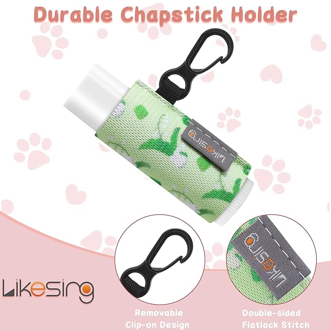 Keychain Chapstick Holder, Lip Balm Holder Lipstick Sleeve Pouch with Clip On, Elastic Lip Gloss Gifts for Friends (Plants, 3pcs)