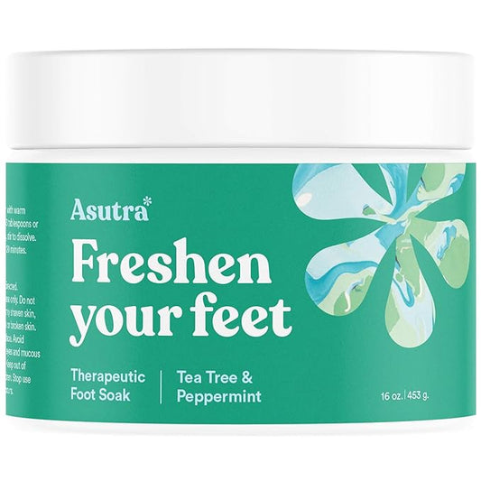 ASUTRA Invigorating and Therapeutic Foot Soak + Pedicure Pumice Stone (Dead Sea Salt w/Tea Tree & Peppermint Oils), 16 oz - Helps to Soften Calluses, Corns, and Cracked Feet