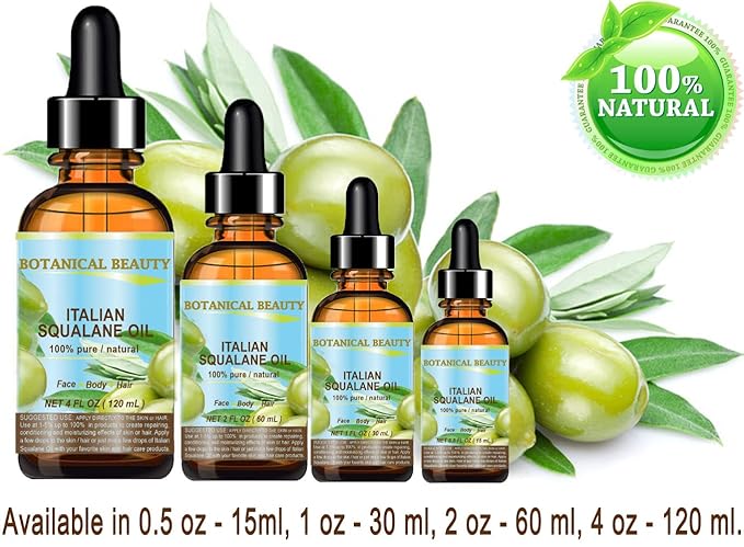 Botanical Beauty SQUALANE Italian Olive. 100% Pure/Natural/Undiluted Oil. 1 fl.oz- 30ml. 100% Ultra-Pure Moisturizer for Face, Body & Hair. Reliable 24/7 skincare protection