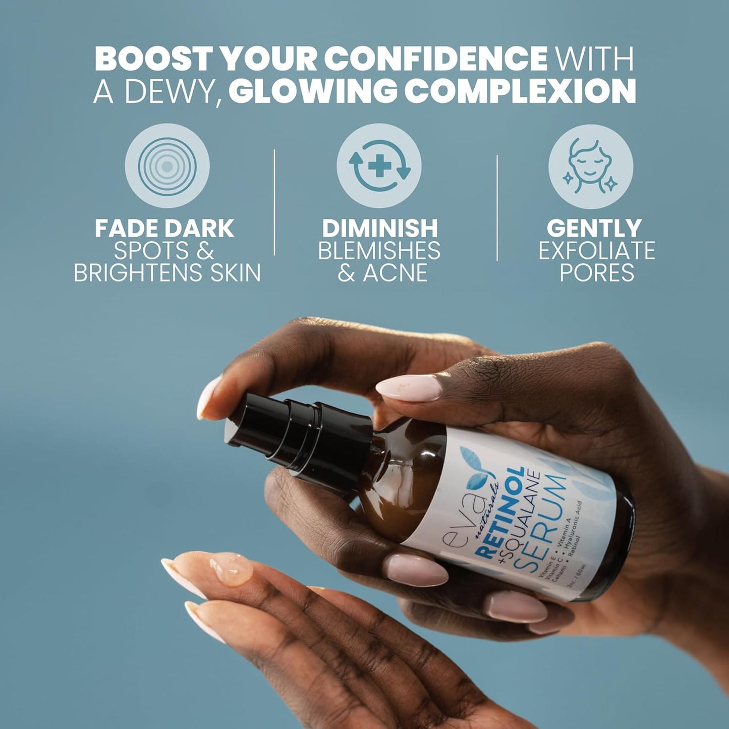 Eva Naturals Retinol + Squalane Serum – Anti Aging Face Serum for Wrinkles, Collagen Boost, Eye & Night Use – Retinoid Skin Care for Acne, Pores, Dark Spots & Sensitive Skin