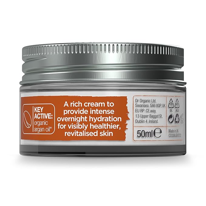 Dr. Organic Moroccan Argan Oil Night Cream | Nourishing Overnight Therapy Cream, For Normal to Dry Skin, Vegan, Natural, Certified Organic, Paraben & SLS-Free, 50 mL/ 1.7 fl oz