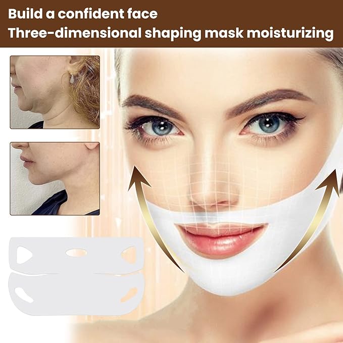 V Line Lifting Mask, 5 Pcs V Shaping Face Masks, Hydrogel Collagen Mask with Aloe Vera, Neck Tightening Tape Patch Jawline Contour Firming Band, Double Chin Reducer Face Full of Vitality