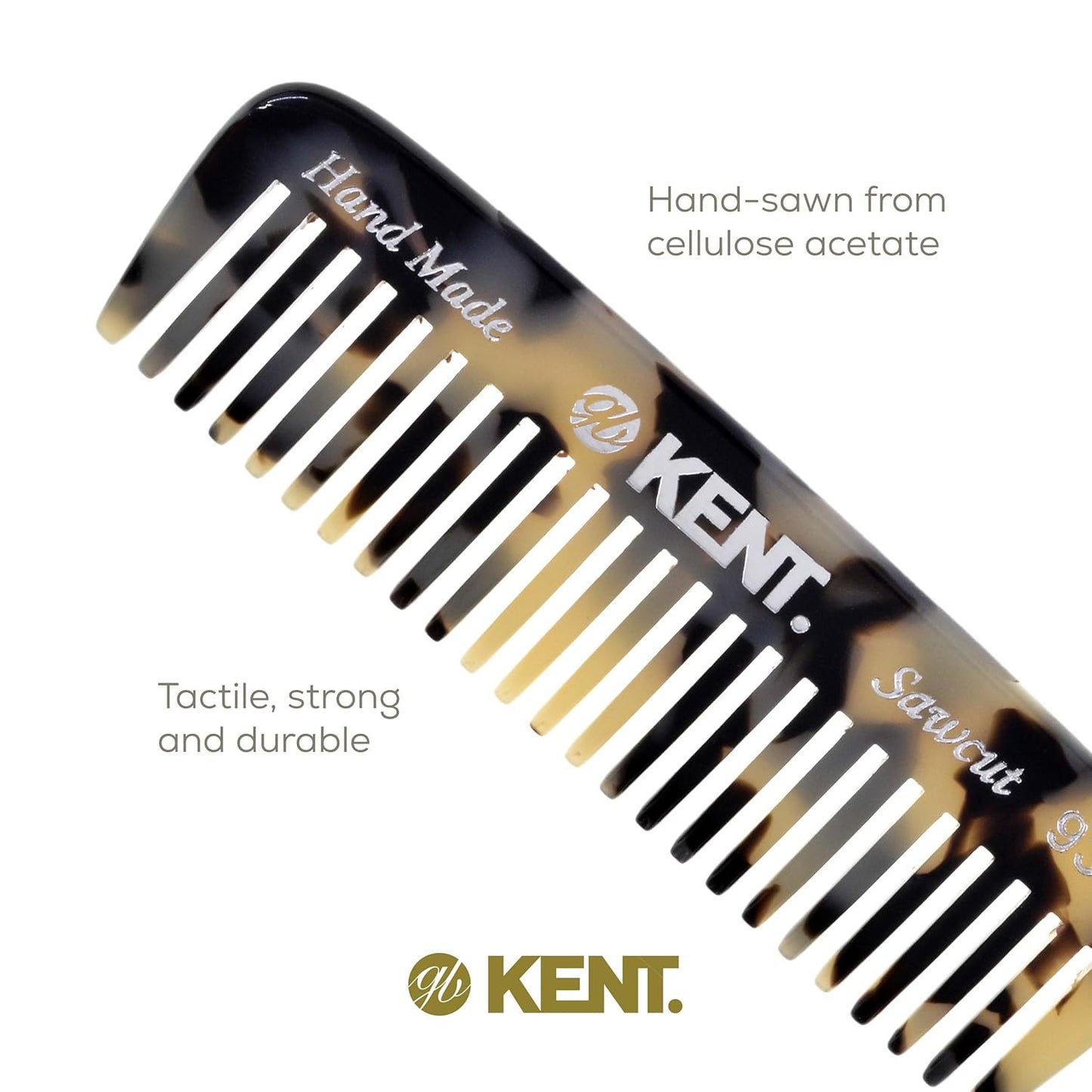 Kent 93T White Tokyo Wide Tooth Small Comb for Men's Mustache and Beard Grooming, Pocket Sized Detangler Travel Comb, Saw-Cut and Polished, Handmade in England