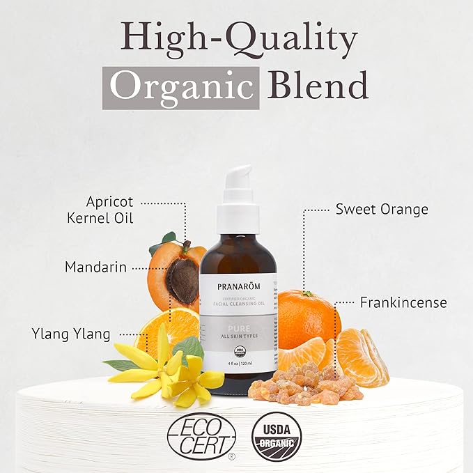 Pranarom - Pure Facial Cleansing Oil (4oz / 120ml) - 100% Pure & Natural Essential Oil Facial Cleanse for Makeup & Impurity Removal