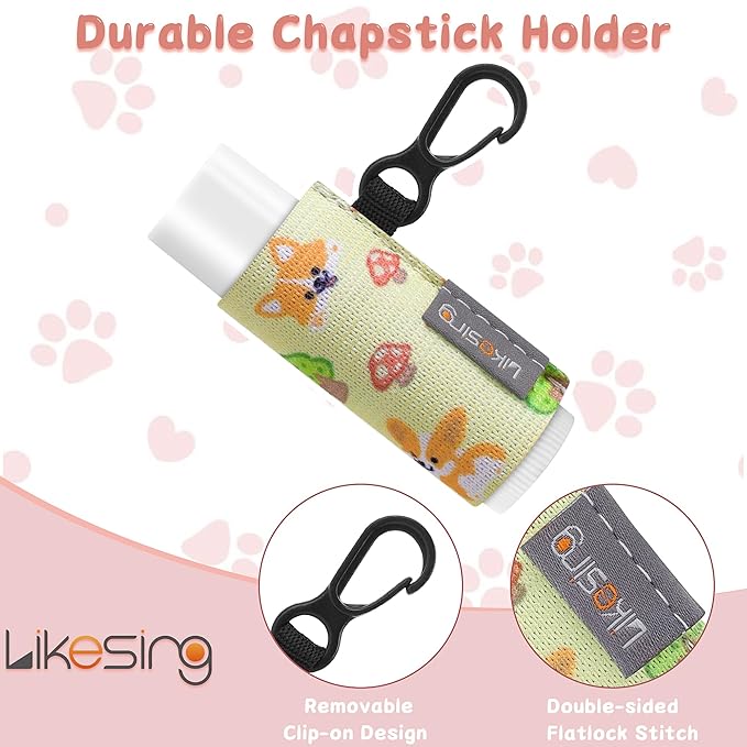Keychain Chapstick Holder, Lip Balm Holder Lipstick Sleeve Pouch with Clip On, Elastic Lip Gloss Gifts for Friends (Animals, 3pcs)