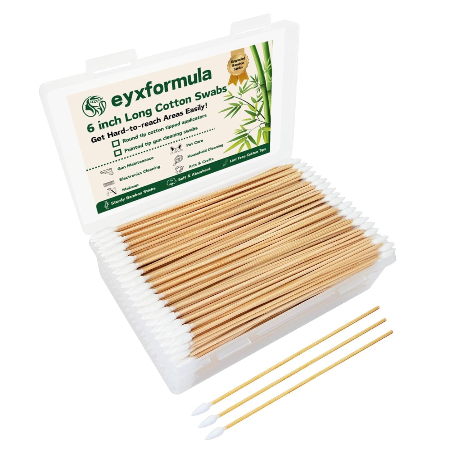 6 Inch Pointed Tips Cotton Swabs - Long Wooden Stick Cotton Buds Pointed Cotton Swabs With Case - Cotton Tipped Applicators For Makeup, Cleaning Gun, Electronics, Hard To Reach Area(400 count)