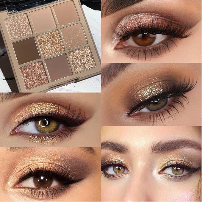 9 Colors Matte Nude Pink Shimmer Gold Dark Brown Colorful Eyeshadow Palette Matte Shimmer Korean Natural Eye Shadow palettes Highly Pigmented Naturing-Looking Long Lasting (05#)