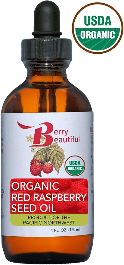 Certified Organic Red Raspberry Seed Oil - Cold Pressed by Berry Beautiful from Organically grown Raspberries - 100% Pure & Unrefined (4 fl oz)