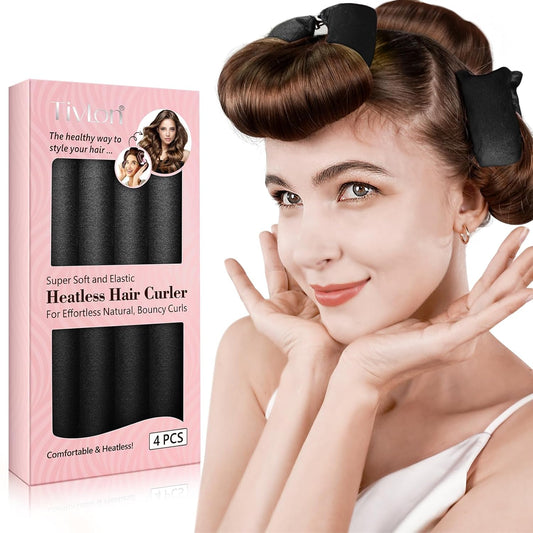 Heatless Curls Overnight, 4 Pcs No Heat Curling Blowout Rod, Satin Blowout Look Heatless Hair Rollers, Soft Flexi Rods for Big Curls to Sleep In