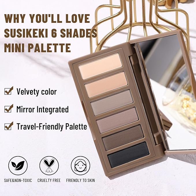 6 Colors Mini Naked Eyeshadow Makeup Palette Neutral Nude Smoky Eye Shadow Taupe & Brown Matte Make Up Pallet with Mirror Highly Pigmented Long Lasting Waterproof Travel Size Gift Kit 01