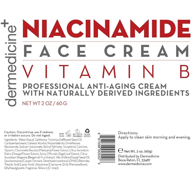 Natural Niacinamide Ultimate Strength Vitamin B Cream for Face | Nourishing Moisturizer w/Vitamin B, Retinol, Grapeseed Extract, Hyaluronic Acid | Helps Smooth the Appearance of Fine Lines and Wrinkl