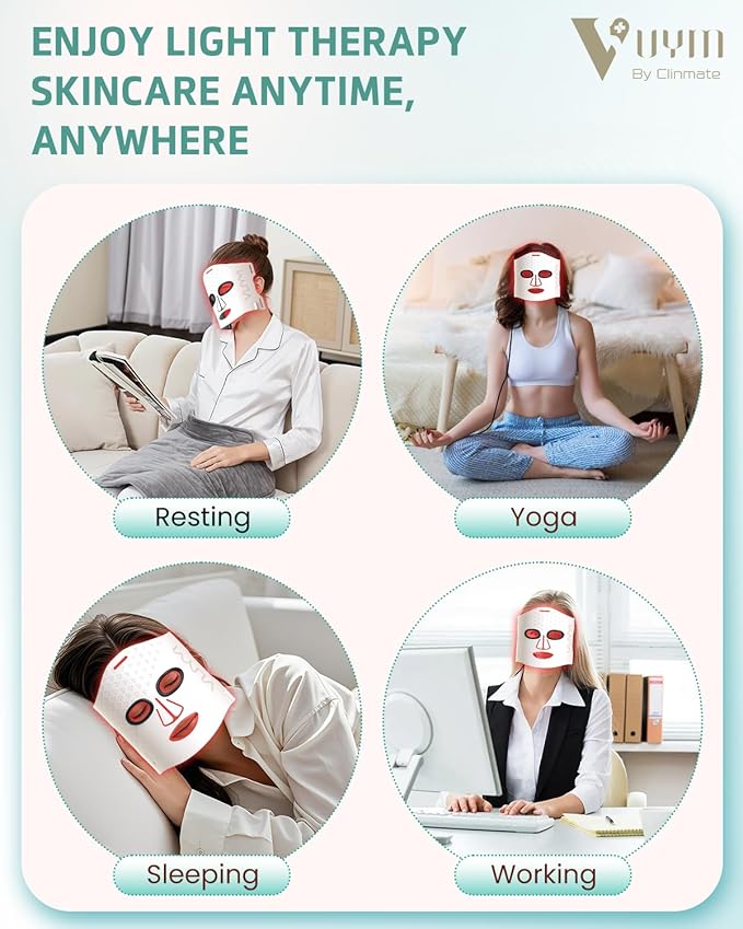 Red Light Therapy Mask, Led Face Mask Light Therapy With an LCD Screen, Wireless And Portable, Offers 5 Modes Of Infrared Red Light Therapy,Suitable for Home Travel Use White