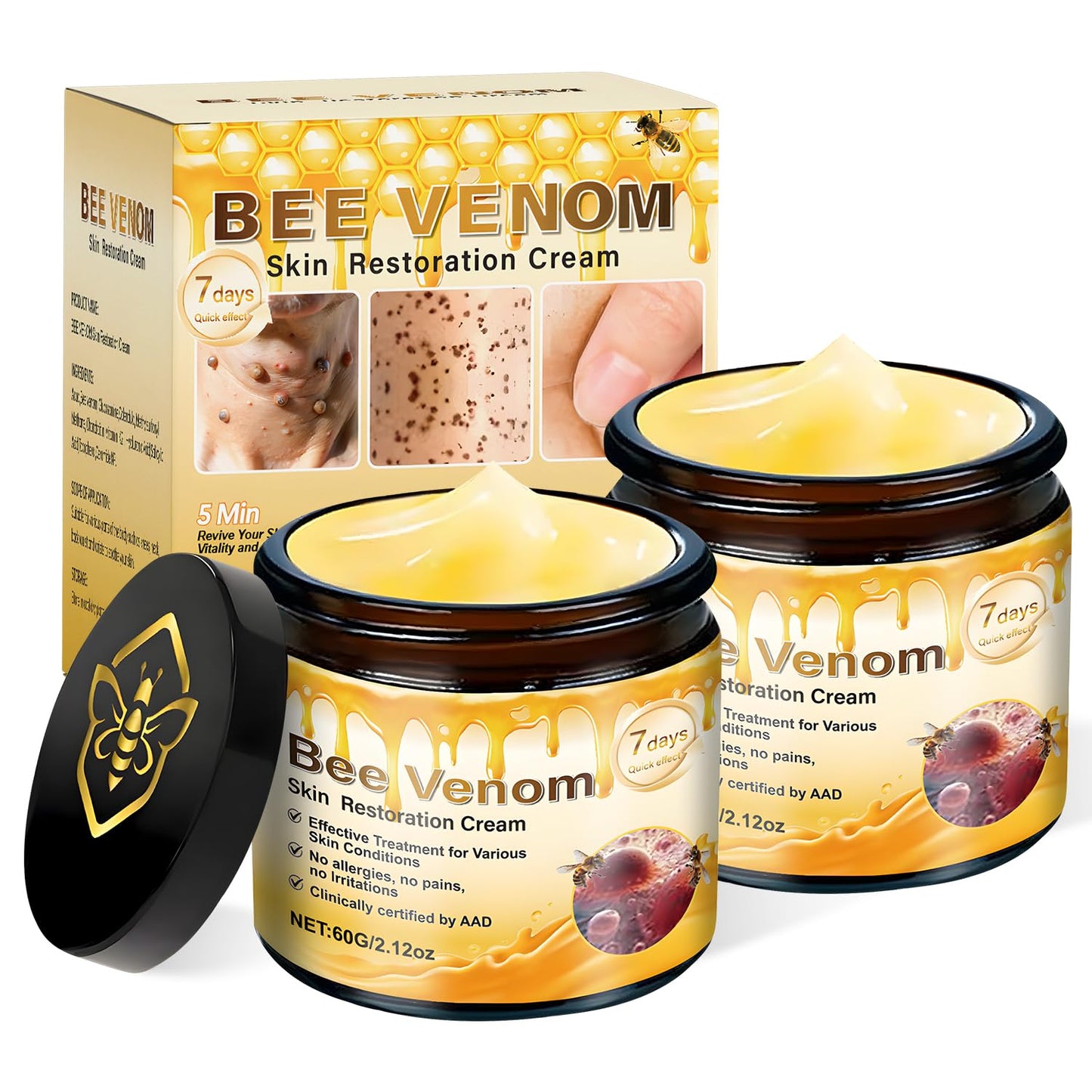 2pc Bee Venom Skin Restoration Cream, Bee Venom Skin Treatment Cream-Firms & Rejuvenates, Smooths Wrinkles & Fine Lines