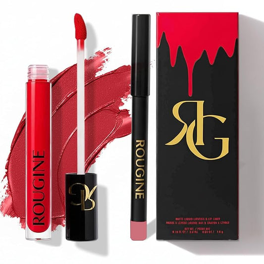 Liquid Lipstick & Lip Liner Set for Women – Smooth Matte Red Love Shade, Long-Lasting Waterproof Lipstick, Smudge-Resistant Lip Makeup, Soft Glide Liner – Vitamin E & Shea Butter