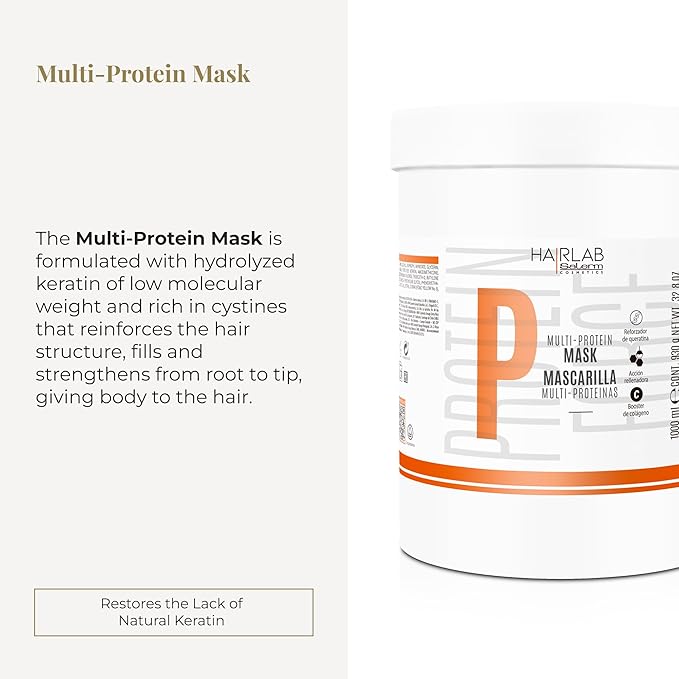 SALERM - Damaged Hair Mask - Multi-Proteins Hair Lab - 1000 ml - Helps Replenish Natural Keratin - Adds Volume and Strength - Paraben-Free
