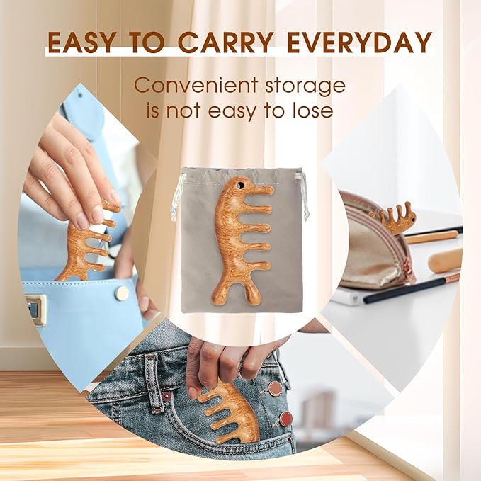 Scalp Massage Hair Comb - Green Sandalwood Wide Tooth Massager for Body Relief - Natural Wooden Comb for Women and Men