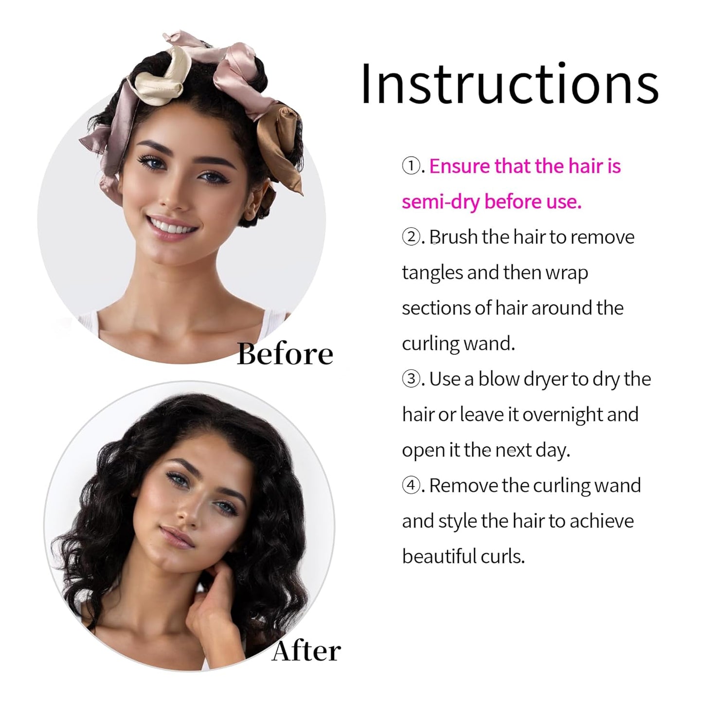 Satin Covered Overnight Hair Curlers, Flexi Rods for Heatless Sleep-in Curls, Curling Rods for Straight Short Hair - 6 Pcs