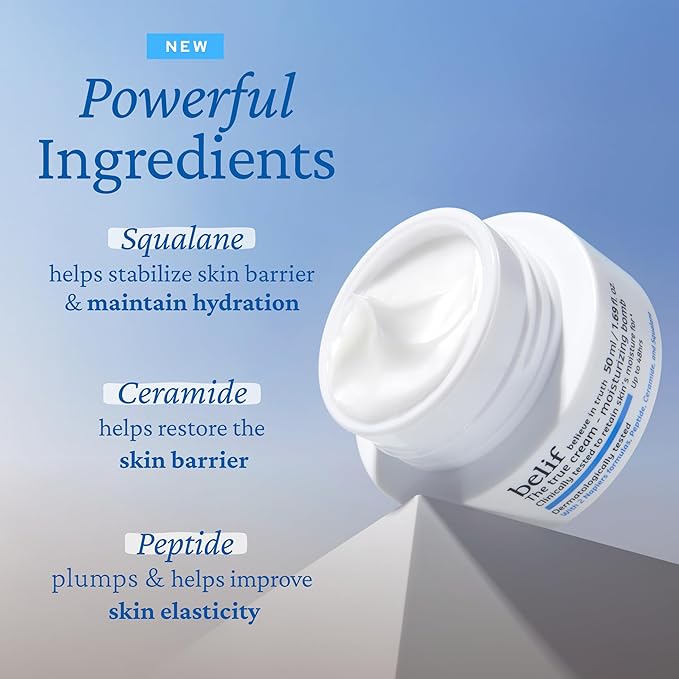 belif Moisturizing Bomb – Daily Ceramide Moisturizer with Peptide & Squalane, 48hr Hydration & Anti-Aging Cream, Milky & Lightweight, Restores Skin Barrier, Korean Skincare, 0.84 fl oz (25ml)