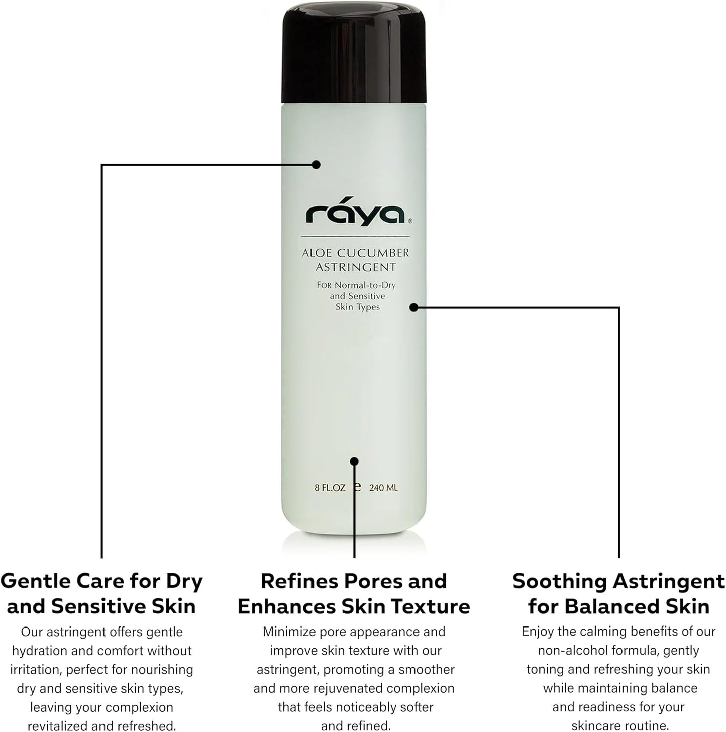 Raya Aloe Cucumber Astringent (202), Facial Toner for Dry and Sensitive Skin - Refreshing, Hydrating and Calming Formula, Gentle Pore Tightening Skincare, Cruelty, Paraben & Alcohol-Free, 8 fl oz