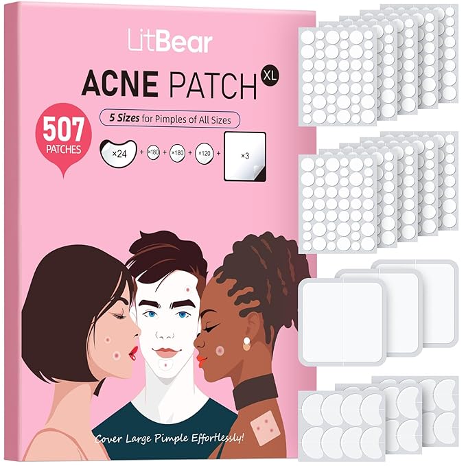 LitBear Pimple Patch Bulk (720 Patches 3 Size) Pimple Patches for Face (5 Sizes, 507Patches)