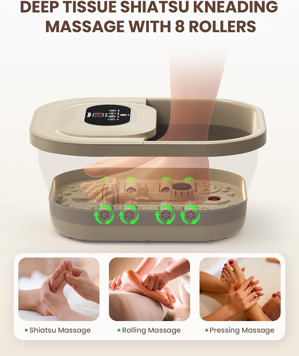 Collapsible Foot Spa with Heat, Bubble, Temperature Control, Foot Spa Bath Massager with 8 Massage Rollers, Pumice Stone, Pedicure Foot Bath for Relaxation,Stress Relief