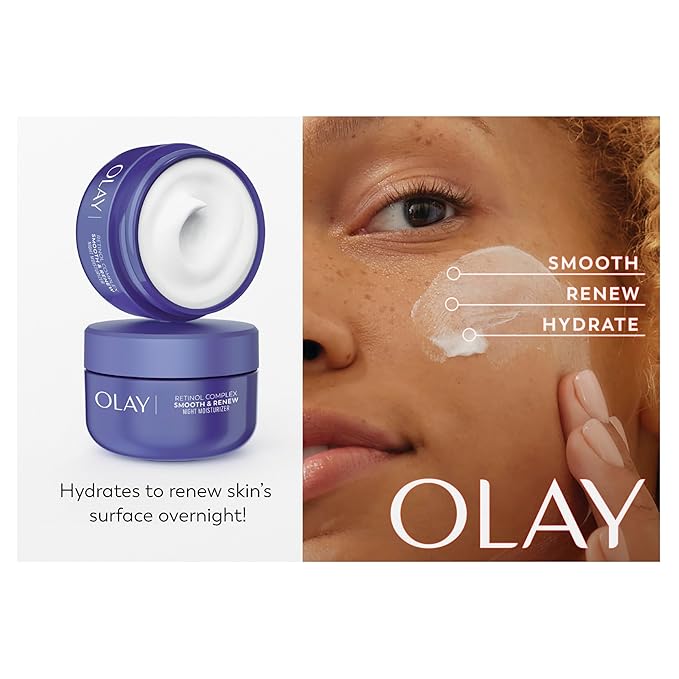 Olay Smooth & Renew Retinol Face Moisturizer, 2 oz Fragrance Free Night Cream for Fine Lines and Wrinkles with Retinoid Complex, Recyclable Eco Jar Packaging, Value Size