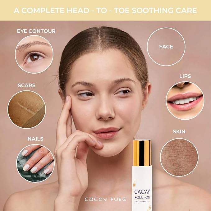 Cacay Oil Roll-On – Natural Anti-Aging Face & Body Oil for Scars with Retinol & Vitamin E, Organic Skincare, Antioxidant-Rich Treatment for Acne Scars, Wrinkles, Fine Lines, and Dry Skin (0.33 Fl Oz)