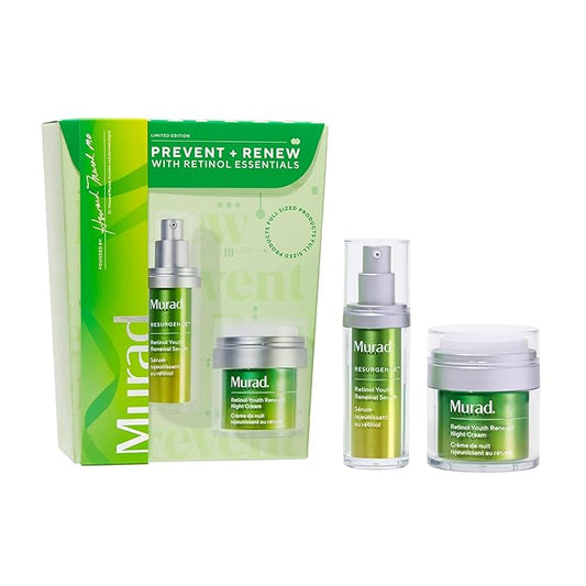 Murad Prevent + Renew w/Retinol - 2-Piece Full Sized Set ($181 Value) - Retinol Night Regimen for Wrinkles - Retinol Serum 1.0Fl Oz, Retinol Night Cream 1.7Fl Oz