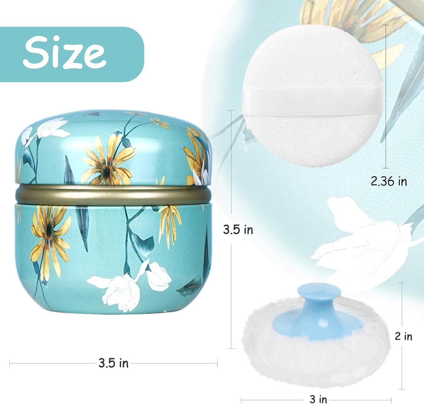 WEMEGA Body Powder Case with Powder Puff Powder Container Tea Box for Baby and Women Powder Puff and Powder Case for Travel (Flower butterfly1)