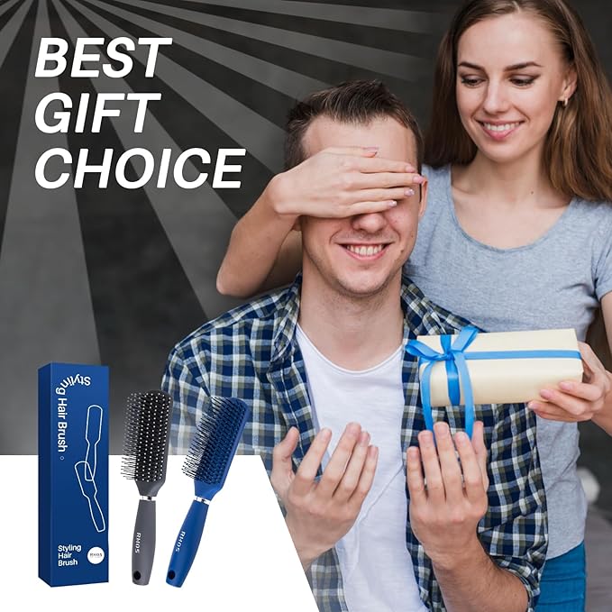 RHOS Hair Brush for Men - Detangler and Styling Brush with Nylon Bristles for Wet and Dry Hair, Massage Function, Suitable for Bangs, Thin, Short, and Thick Hair (1 Pack - Blue)