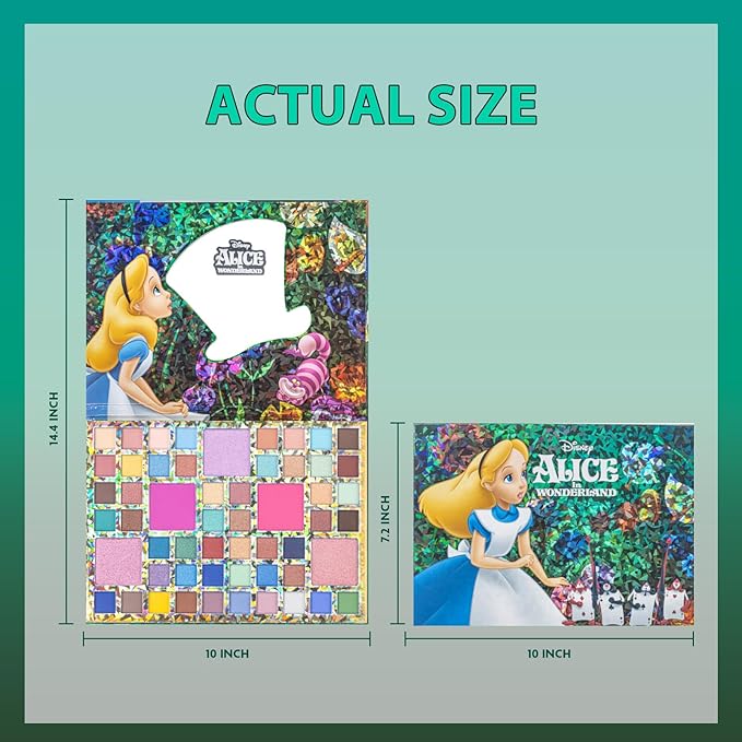 Alice in Wonderland 55 Well Eye Shadow Palette with Mirror, Makeup for Girls and Teens, Shimmery and Matte Colors, by Townley Girl