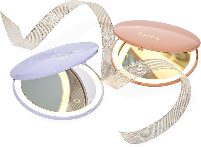 Fancii Mini Taylor Compact Magnifying Mirror with LED Light, 10x/1x, Rechargeable, 3 Light Settings, Dimmable - Small Lighted Travel Handheld Mirror for Pocket, Handbag, Purse, 2-Sided (Pink)