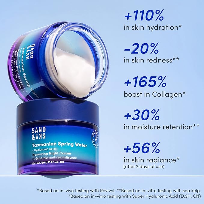 Sand & Sky Tasmanian Spring Water Deep Hydration Night Cream with 3x Hyaluronic Acid - Anti-Aging Repair Cream for Wrinkles, Boosts Collagen Production