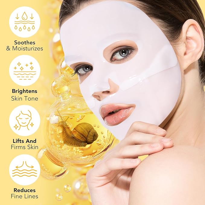 6 Pack Snail Mucin Glass Glow Hydrogel Face Masks Skincare, Snail Mucin Serum Face Mask Deep Hydrating for Women, Glass Skin Collagen Face Mask Korean Skincare for All Skin Types
